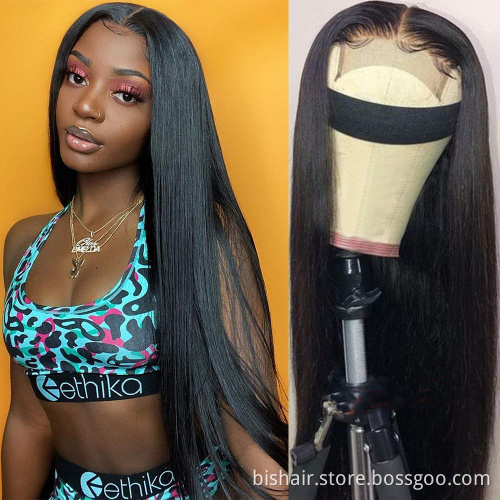 Brazilian BIS Straight 24 Inch Human Lace Hair Closure Wigs For Black Women 4x4 T Pre Plucked Lace Wig Part